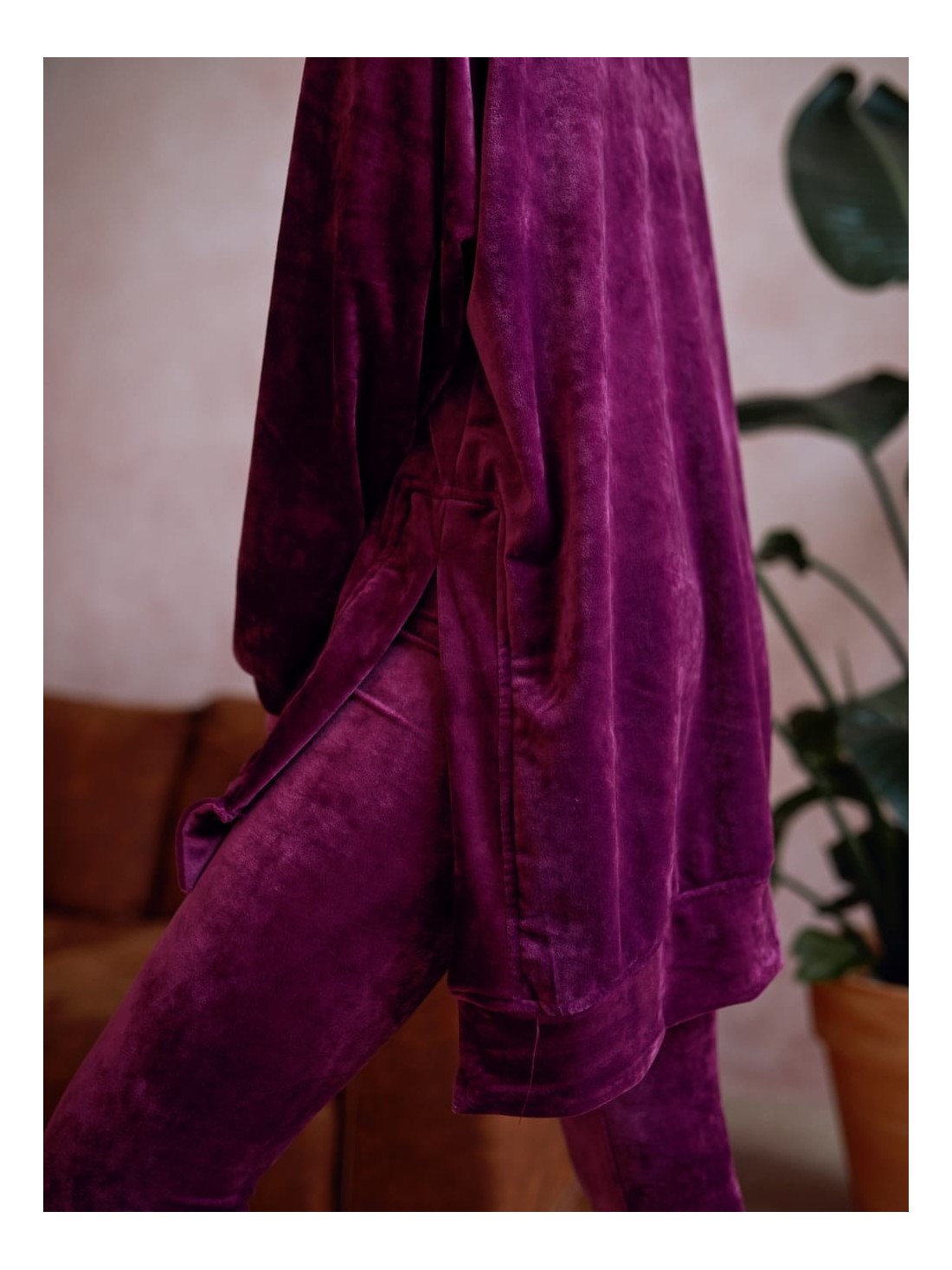 Set jambiere din velur + hanorac oversize, prune TS07 - Magazin online - Boutique